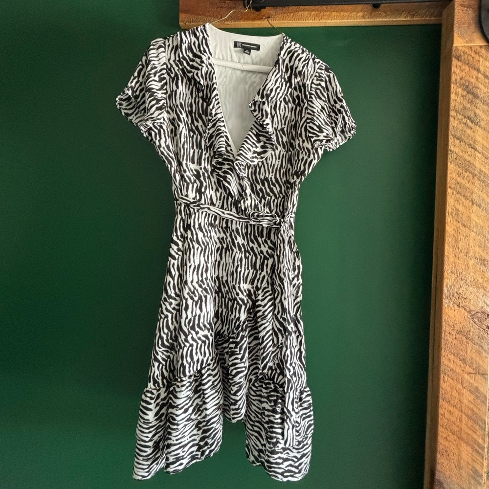 INC cocktail summer Zebra Print Wrap Dress XS with ruffles